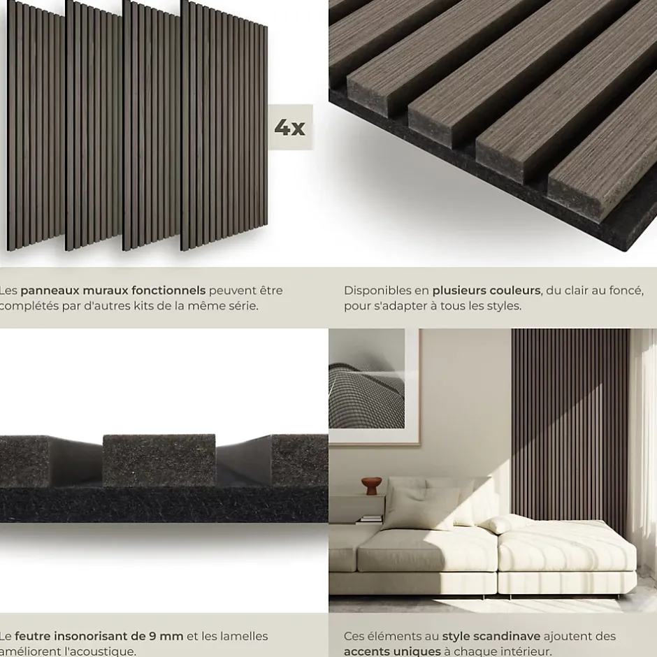 Tectake Panneaux acoustiques modernes aspect bois en MDF 120 x 60 x 2,1 cm