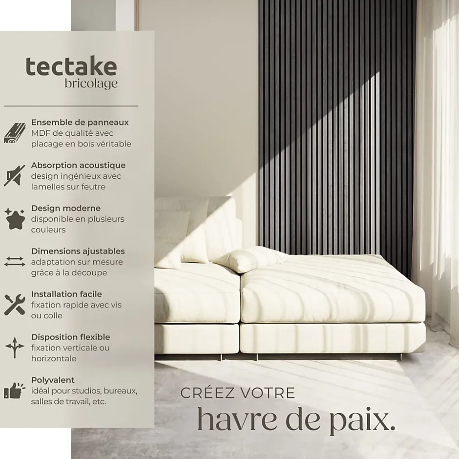 Tectake Panneaux acoustiques modernes aspect bois en MDF 120 x 60 x 2,1 cm