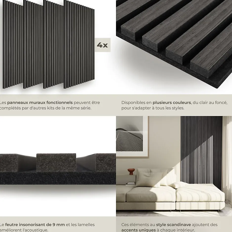 Tectake Panneaux acoustiques modernes aspect bois en MDF 120 x 60 x 2,1 cm