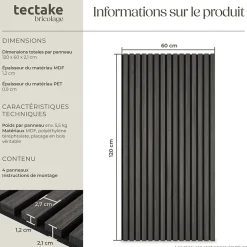 Tectake Panneaux acoustiques modernes aspect bois en MDF 120 x 60 x 2,1 cm