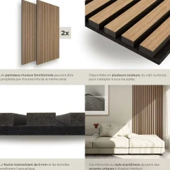 Tectake Panneaux acoustiques modernes aspect bois en MDF 120 x 60 x 2,1 cm