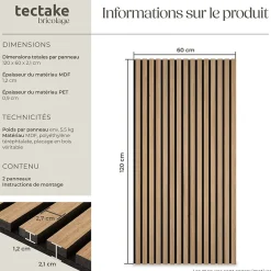 Tectake Panneaux acoustiques modernes aspect bois en MDF 120 x 60 x 2,1 cm