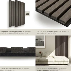 Tectake Panneaux acoustiques modernes aspect bois en MDF 120 x 60 x 2,1 cm