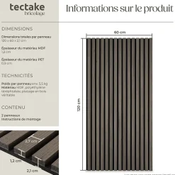 Tectake Panneaux acoustiques modernes aspect bois en MDF 120 x 60 x 2,1 cm