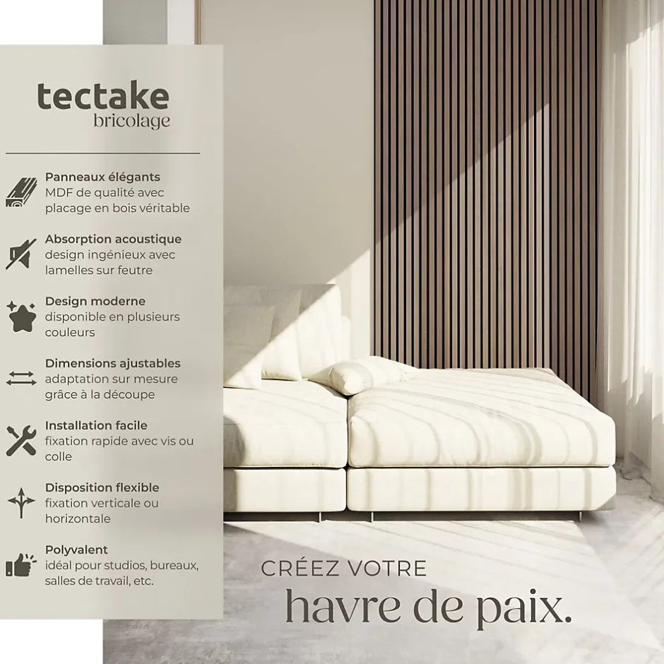 Panneaux acoustiques modernes aspect bois en MDF 120 x 60 x 2,1 cm-Tectake Outlet