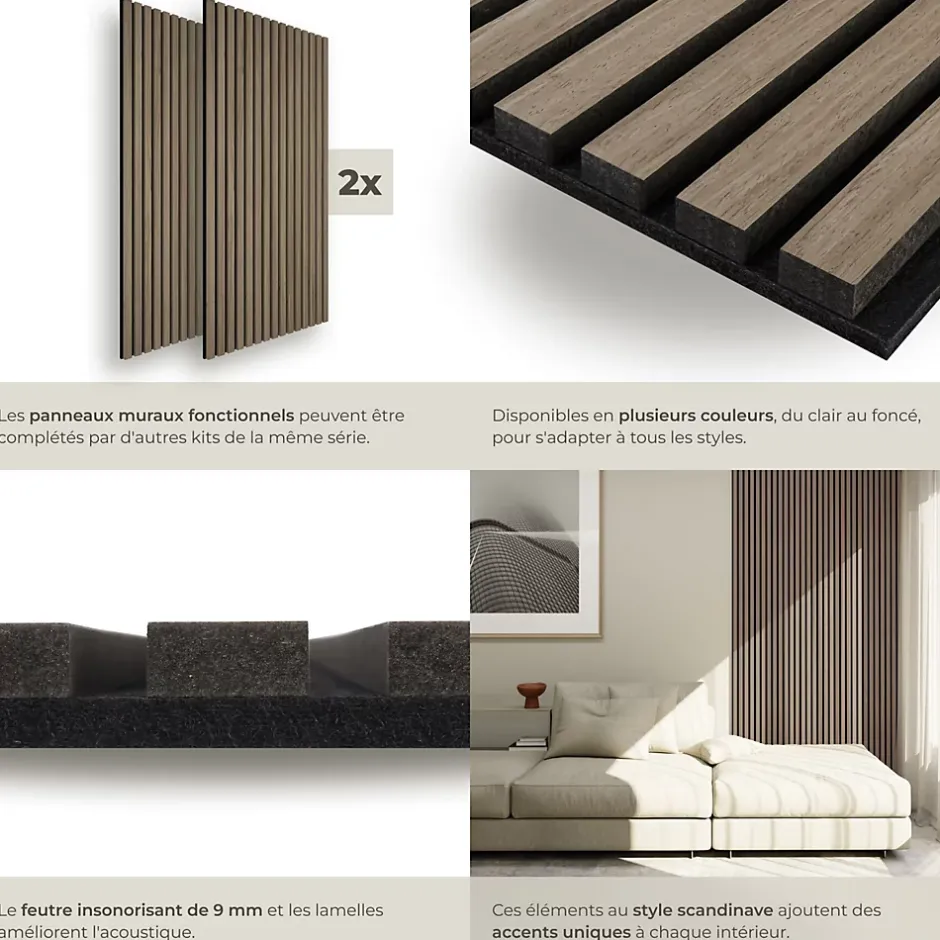 Panneaux acoustiques modernes aspect bois en MDF 120 x 60 x 2,1 cm-Tectake Outlet