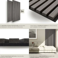 Panneaux acoustiques modernes aspect bois en MDF 120 x 60 x 2,1 cm-Tectake Hot