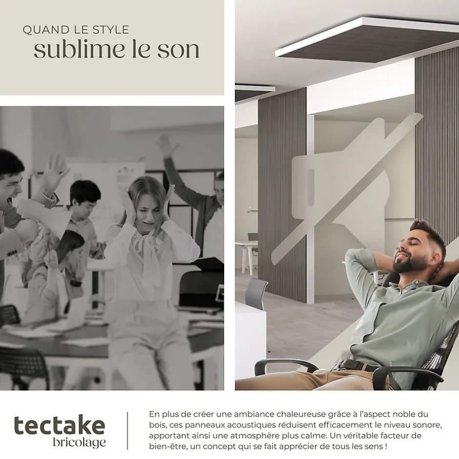 Panneaux acoustiques modernes aspect bois en MDF 120 x 60 x 2,1 cm-Tectake Hot