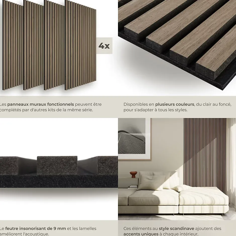 Tectake Panneaux acoustiques modernes aspect bois en MDF 120 x 60 x 2,1 cm