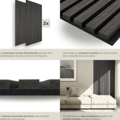 Panneaux acoustiques modernes aspect bois en MDF 120 x 60 x 2,1 cm-Tectake Discount