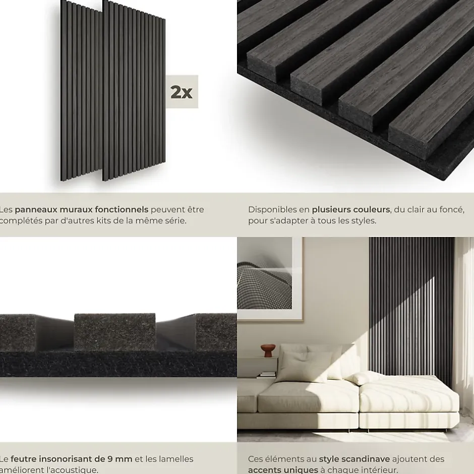 Panneaux acoustiques modernes aspect bois en MDF 120 x 60 x 2,1 cm-Tectake Discount