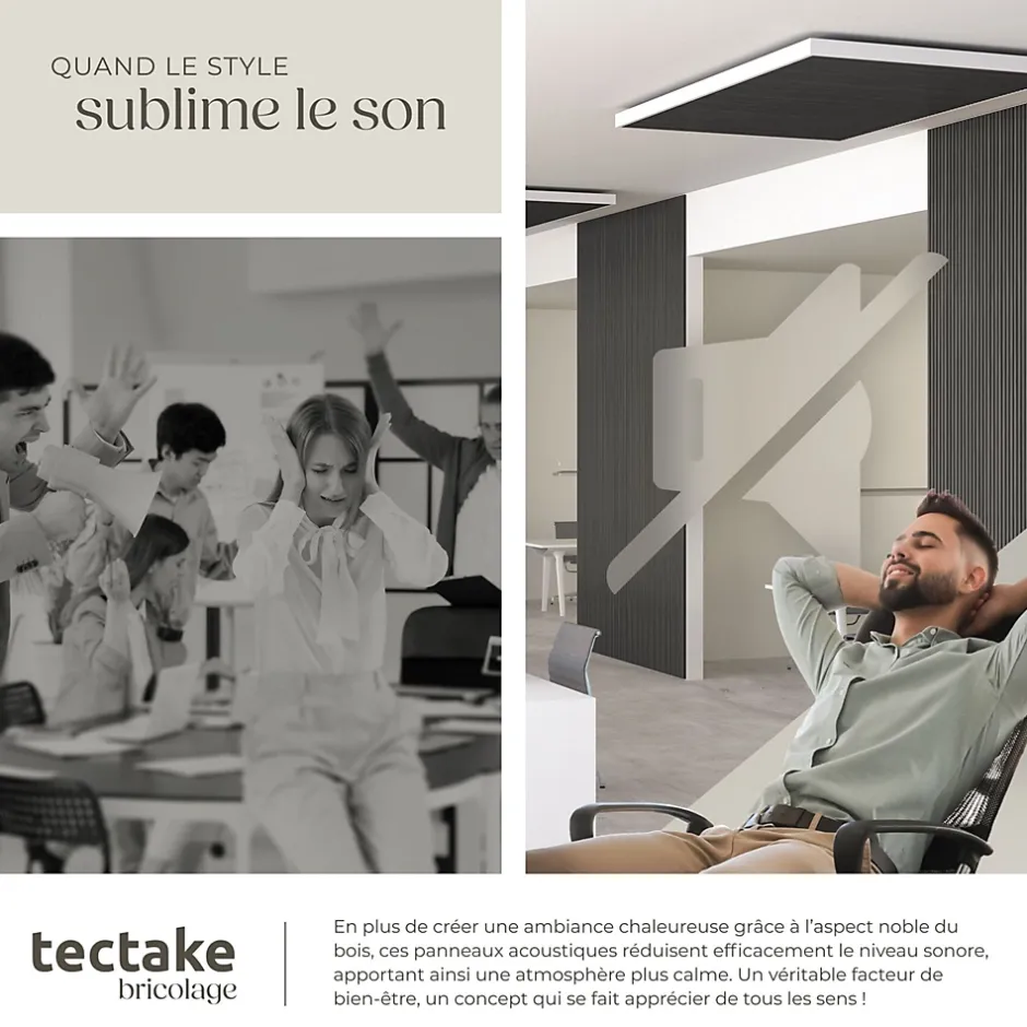 Panneaux acoustiques modernes aspect bois en MDF 120 x 60 x 2,1 cm-Tectake Discount