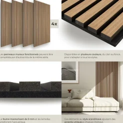 Panneaux acoustiques modernes aspect bois en MDF 120 x 60 x 2,1 cm-Tectake Discount