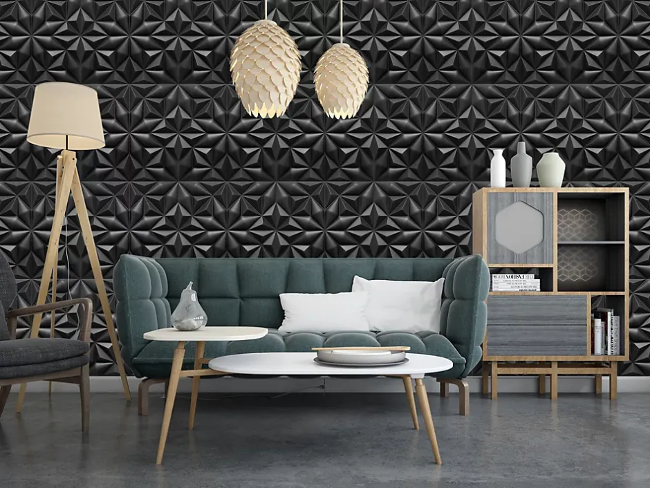 Deccart Panneaux de plafond et panneaux muraux Decoratif 3D Onyx Noir 2m² / 8pièces