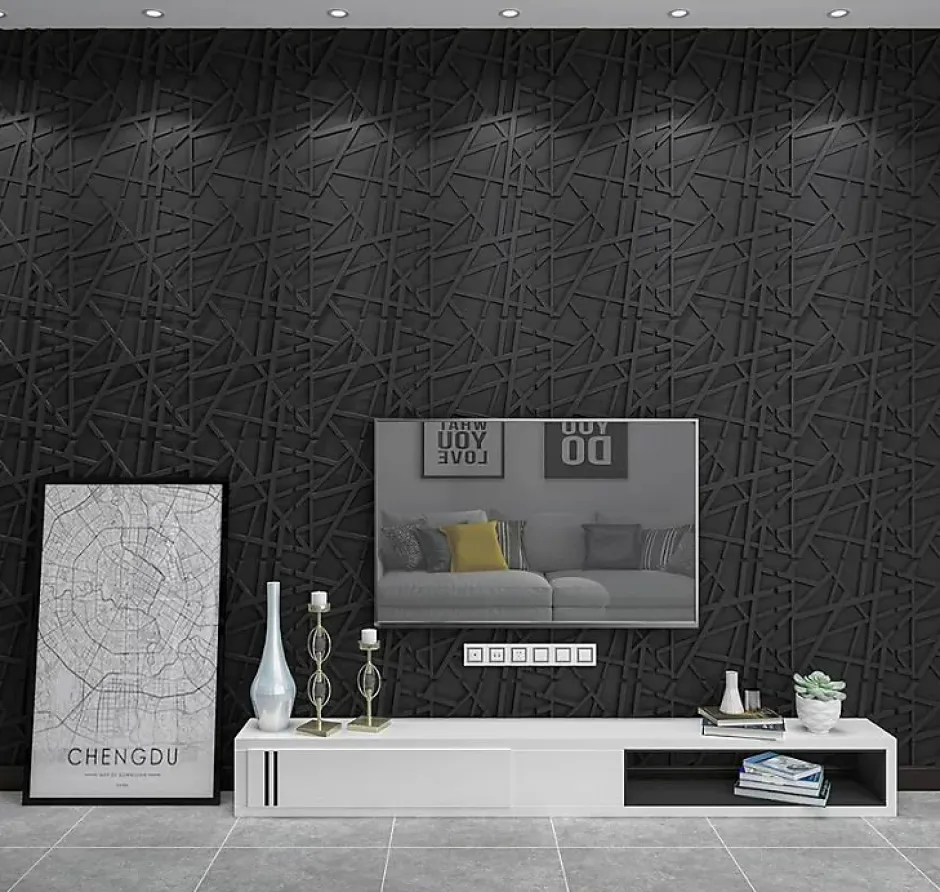 Deccart Panneaux de plafond et panneaux muraux Decoratif 3D Line Noir 12m² / 48pièces
