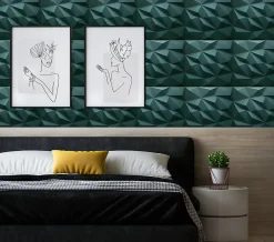 Deccart Panneaux de plafond et panneaux muraux Decoratif 3D Brylant "62" Vert 12m² / 48pièces