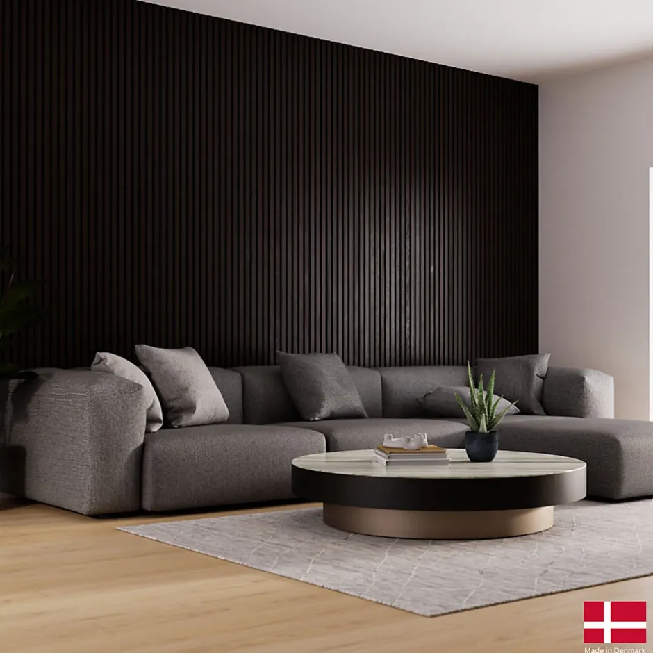 Panneaux muraux acoustiques decoratifs PREMIUM en placage bois veritable chene noir sur MDF noir 240x60 cm-Nordic Acoustics