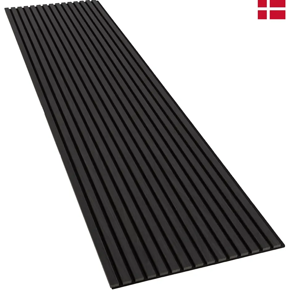 Panneaux muraux acoustiques decoratifs PREMIUM en placage bois veritable chene noir sur MDF noir 240x60 cm-Nordic Acoustics