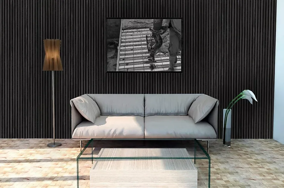 Panneaux muraux acoustiques decoratifs PREMIUM en placage bois veritable chene noir sur MDF noir 240x60 cm-Nordic Acoustics