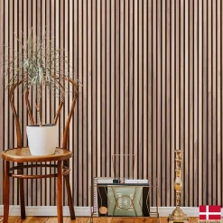 Nordic Acoustics Panneaux muraux acoustiques décoratifs PREMIUM en placage bois véritable, couleur noyer sur MDF noir, 240x60 cm