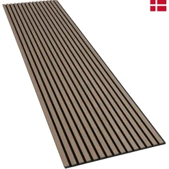 Nordic Acoustics Panneaux muraux acoustiques décoratifs PREMIUM en placage bois véritable, couleur noyer sur MDF noir, 240x60 cm