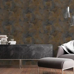 GoodHome Papier peint à motif vinyle intissé Fuch effet béton bleu marine