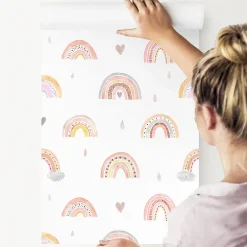 Papier Peint ARC-EN-CIEL Nuages Cœurs Pour Chambre D'Enfant-Muralo Hot