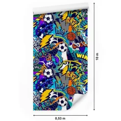 Muralo Papier Peint BALLE Graffitis Colorés Pour Chambre D'Enfant