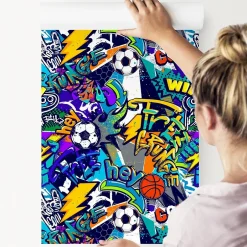 Muralo Papier Peint BALLE Graffitis Colorés Pour Chambre D'Enfant