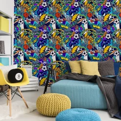 Muralo Papier Peint BALLE Graffitis Colorés Pour Chambre D'Enfant