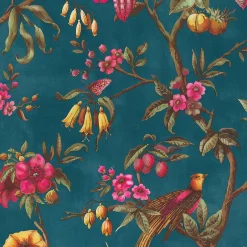Papier peint Bloom vinyle intissé oiseau paradis bleu pétrole-Lutèce Sale