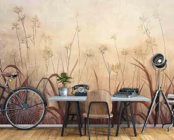 Papier Peint Boho Beige Herbe Intissé Panoramique Pour Chambre Cuisine 400x280-Wallarena Best