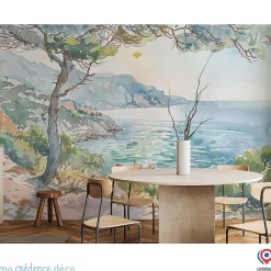 Papier peint Callanque de Cassis, Aquarelle 2 - Intissé - 400 cm - 280 cm - MaCrédenceDéco-Ma Crédence Déco Best