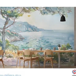 Papier peint Callanque de Cassis, Aquarelle 2 - Intissé - 400 cm - 280 cm - MaCrédenceDéco-Ma Crédence Déco Best