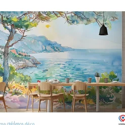 Papier peint Callanque de Cassis, Aquarelle 2 - Intissé - 400 cm - 280 cm - MaCrédenceDéco-Ma Crédence Déco Best