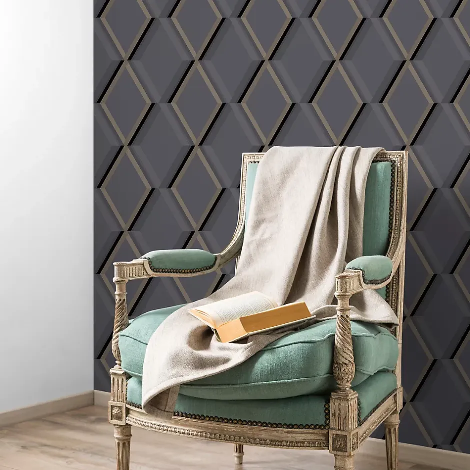 Papier peint cornus sur intissé noir et or-GoodHome Discount