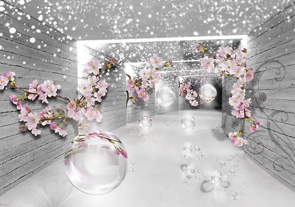 Papier Peint 3D Abstrait Fleurs Intissé Panoramique 400x280 cm - Colle Inclus - Chambre et Salon - Moderne Papier Peint-Wallarena Best