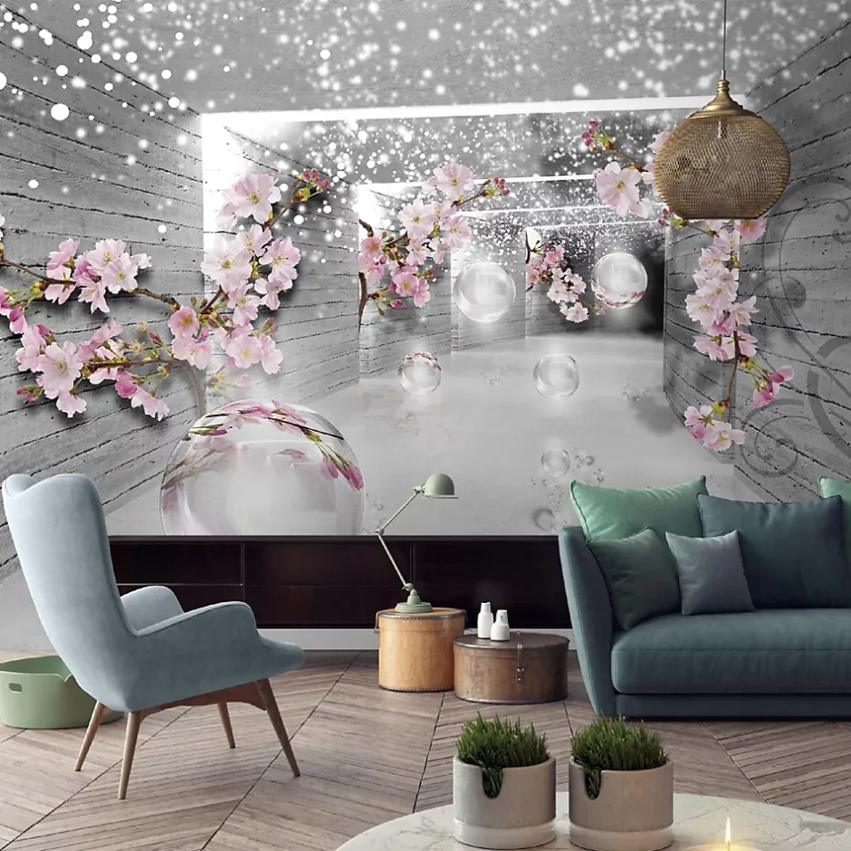 Papier Peint 3D Abstrait Fleurs Intissé Panoramique 400x280 cm - Colle Inclus - Chambre et Salon - Moderne Papier Peint-Wallarena Best