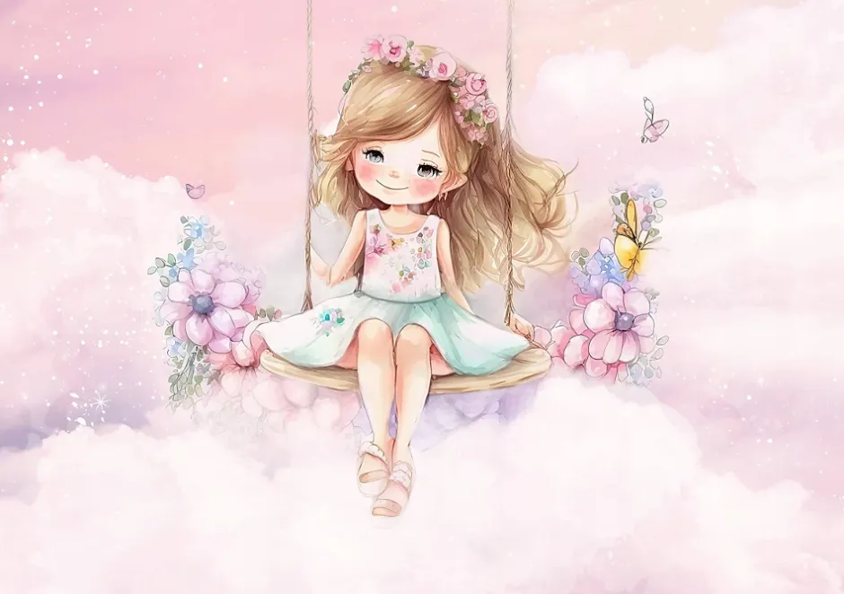 Papier Peint Enfant Ballerine Nuages Rose Intissé Panoramique 350x250 cm - Colle Inclus - Chambre Enfant - Moderne Papier Peint-Wallarena Clearance