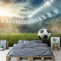 Wallarena Papier Peint Enfant Football Stade Intissé Panoramique 350x250 cm - Colle Inclus - Chambre Enfant - Moderne Trompe l'oeil