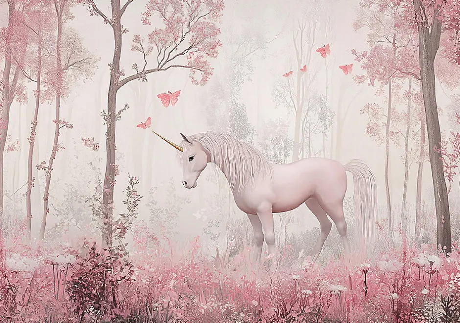 Papier Peint Enfant Forêt Licorne Intissé Panoramique 350x250 cm - Colle Inclus - Moderne Papier Peint pour Chambre Enfant-Wallarena Clearance