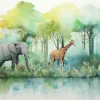 Papier Peint Enfant Forêt Animaux Intissé Panoramique 300x210 cm - Colle Inclus - Chambre Enfant - Moderne Papier Peint-Wallarena New