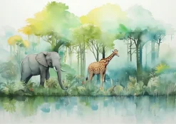 Papier Peint Enfant Forêt Animaux Intissé Panoramique 300x210 cm - Colle Inclus - Chambre Enfant - Moderne Papier Peint-Wallarena New