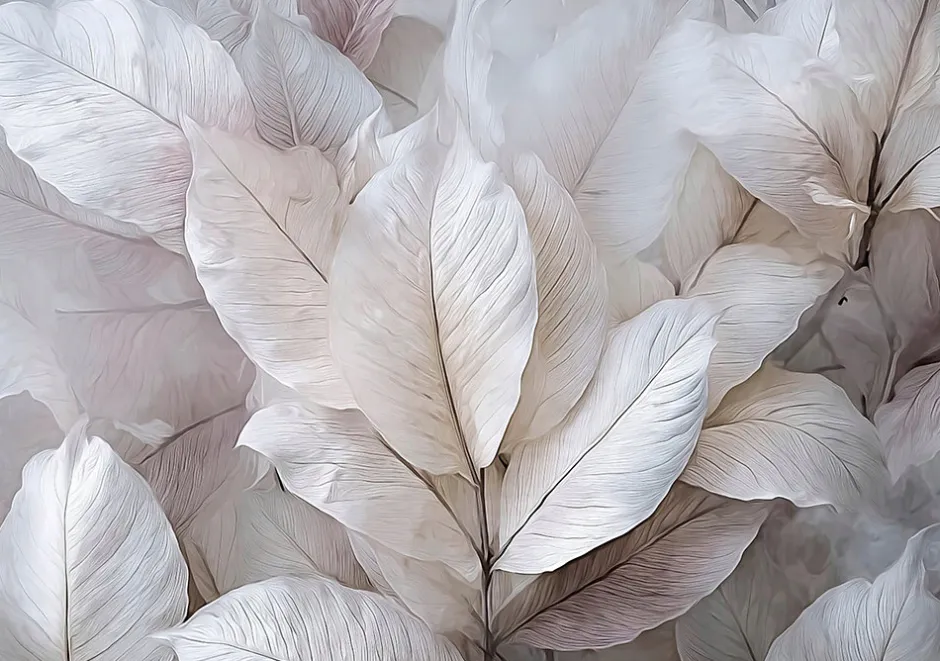 Wallarena Papier Peint Feuilles Abstrait 3D Gris Intissé Panoramique Pour Chambre Cuisine 400x280 cm