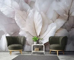 Wallarena Papier Peint Feuilles Abstrait 3D Gris Intissé Panoramique Pour Chambre Cuisine 400x280 cm