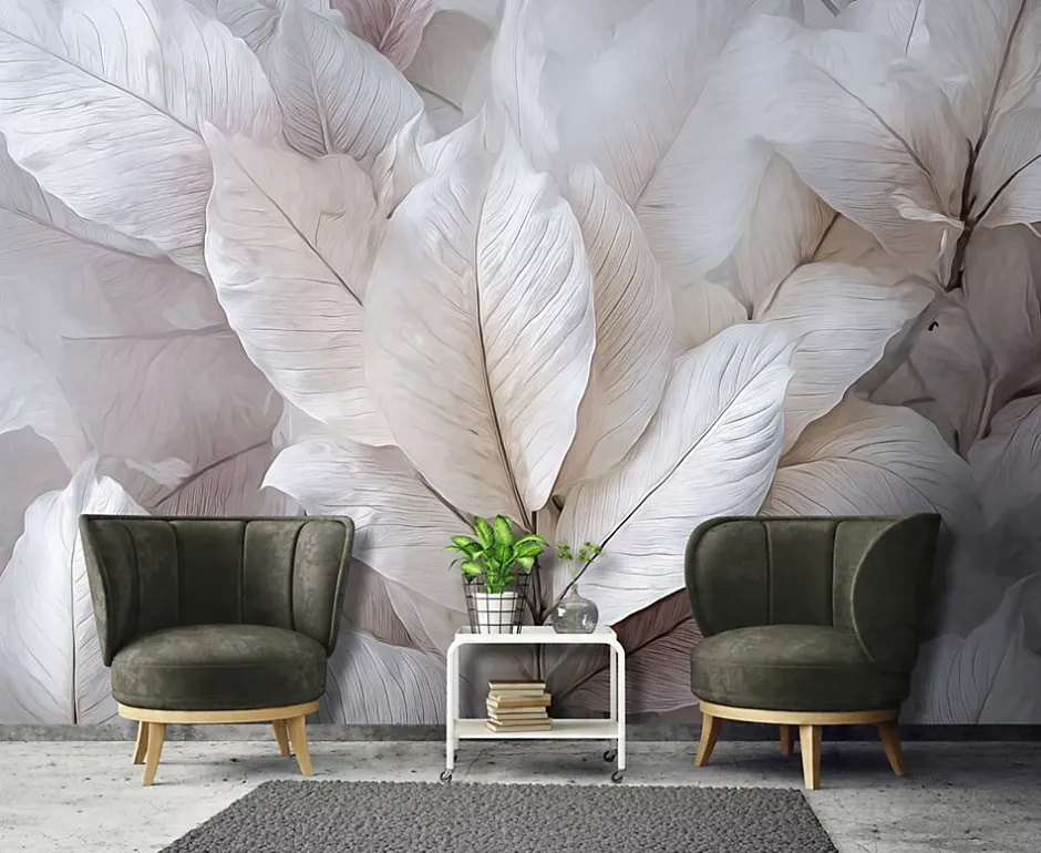 Wallarena Papier Peint Feuilles Abstrait 3D Gris Intissé Panoramique Pour Chambre Cuisine 400x280 cm