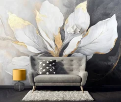 Papier Peint Feuilles Beton Gris Panoramique Intissé 400x280 cm - Colle Inclus - Moderne XXL Papier Peint por Chambre Salon-Wallarena Outlet