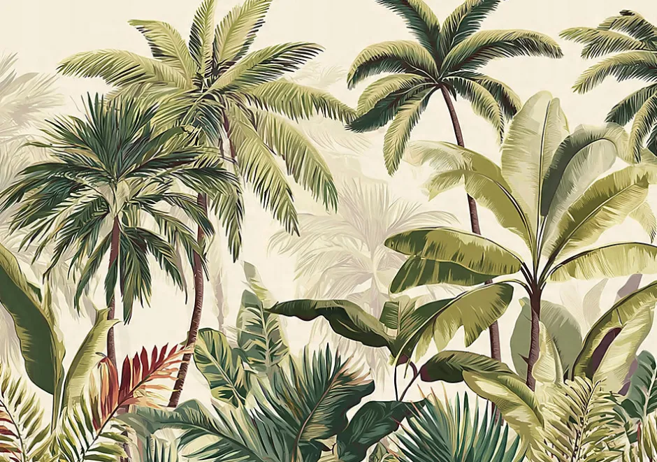 Papier Peint Feuilles Jungle Vert Intissé Panoramique Pour Chambre Cuisine 400x280 cm-Wallarena Outlet