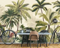 Papier Peint Feuilles Jungle Vert Intissé Panoramique Pour Chambre Cuisine 400x280 cm-Wallarena Outlet