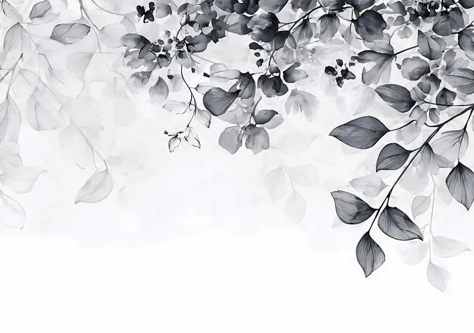 Papier Peint Feuilles Noir et blanc Intissé Panoramique Pour Chambre Cuisine 350x250 cm-Wallarena Clearance